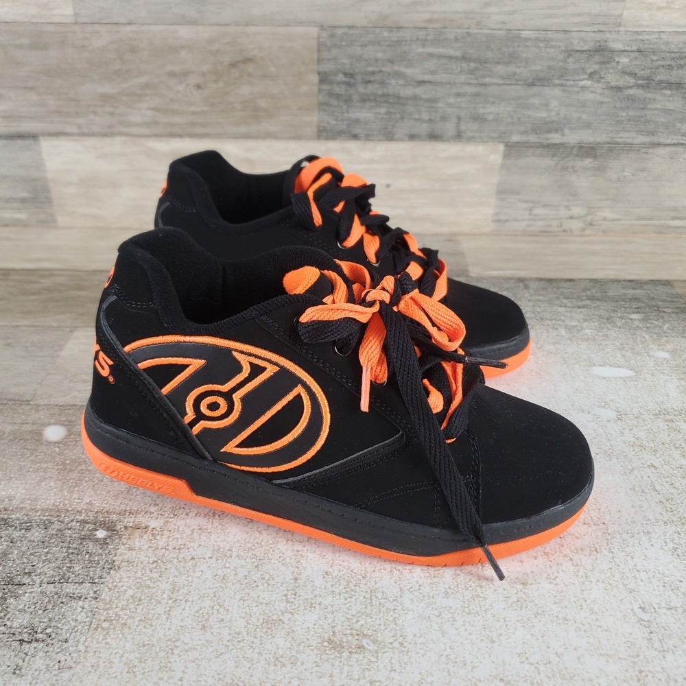 Heelys Propel 2.0 Youth Skate Shoes Sz 4 Black Orange Leather Lace Up *no caps*